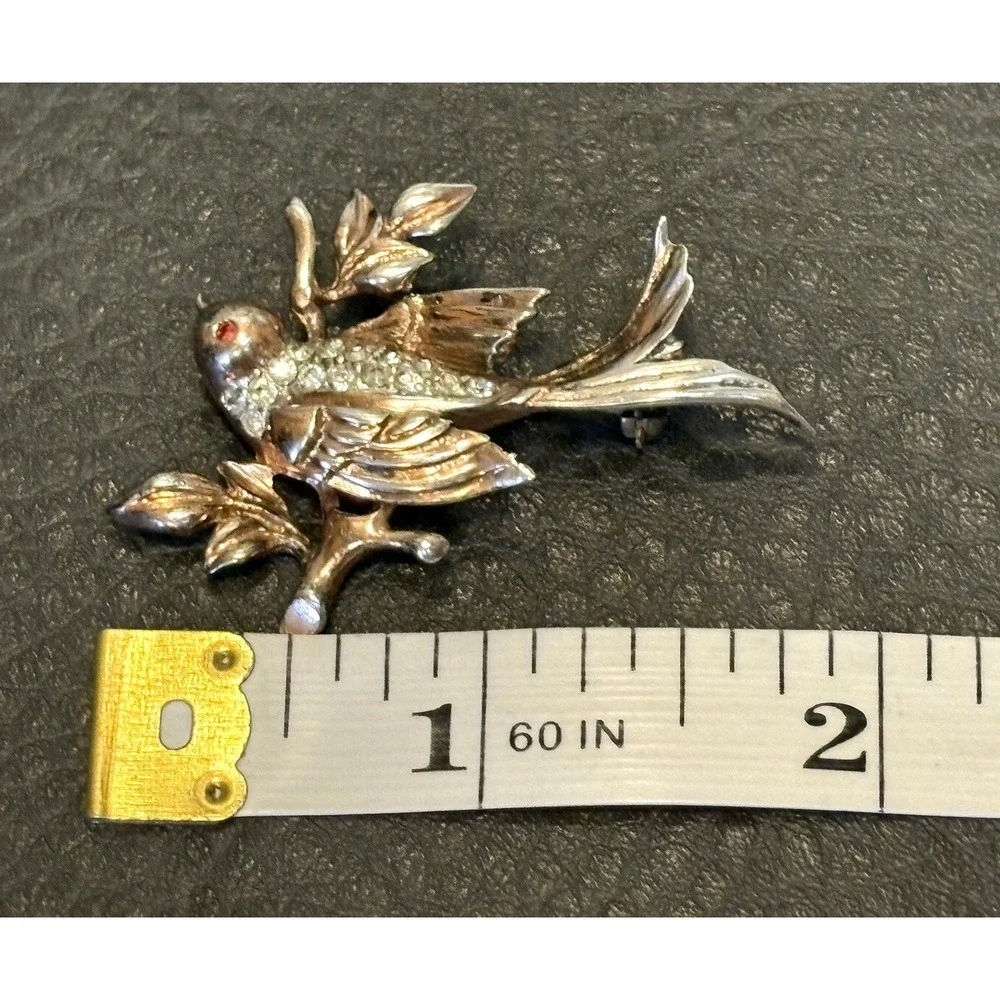 Whimsical Vintage Sterling Silver Brooch Bird On Branch 40's Brooch Pin